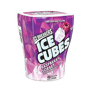 ICE BREAKERS Ice Cubes Raspberry Sorbet Sugar Free Chewing Gum Bottle, 3.24 oz (40 Pieces)