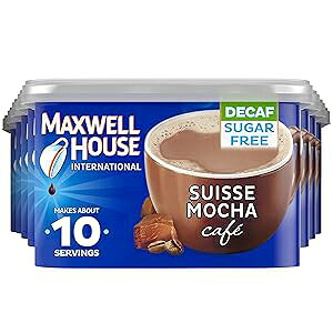 1 Count (Pack of 6), Suisse Mocha, Decaf & Sugar F, Maxwell House International Suisse Mocha Caf -Style Decaf Sugar Free Instant Coffee Beverage Mix (8 ct Pack, 4 oz Canister)