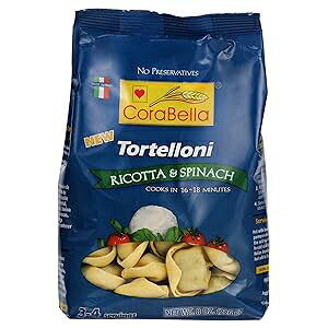 Corabella Ricotta & Spinach Fresh Organic Cheese Tortellini Pasta with Eggs, Gouda, Mozzarella Cheese, Sunflower Oil, Whey Powder - Protein Pasta & Organic Spinach. Convenient Pack of 12 (8.8 Oz Each)