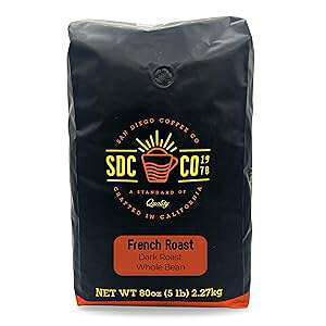 San Diego Coffee French Roast, Dark Roast, Whole Bean Coffee, 5-Pound Bag Cafe en grano tostado