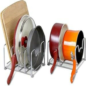 Simple Houseware SimpleHouseware 2PK Kitchen Cabinet Pan and Pot Lid Organizer Rack, Total 6 Compartments, Silver