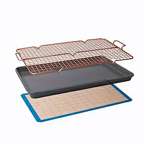 CasaWare ɋƖpd 15 x 10 x 1 C` NbL[V[g/pObh/VR}bgϔMMZbg 3  (Vo[e) CasaWare 3pc Ultimate Commercial Weight 15 x 10 x 1-inch Cookie Sheet/Cooling Grid/Silicone 
