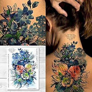 f炵ꎞIȃ^gD[ - Ă̖̐ʉ̐Ԃ̉ԑ Supperb Temporary Tattoos - Watercolor Blue F Bouquet of Summer Dream