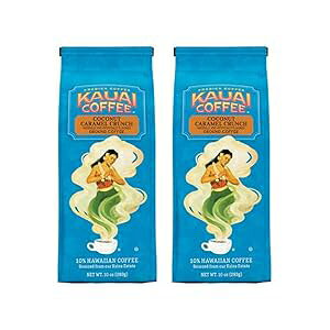 Kauai Coffee, Coconut Caramel Crunch, Ground Coffee, 10oz Bag (Pack of 2)