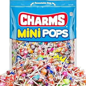 Tootsie Roll Charms Mini Pops - 4.5 lb Bag of Individually Wrapped Fruity Hard Candy Lollipops in 18 Fun Flavors - Peanut and Gluten Free, 400 Count, Pack May Vary