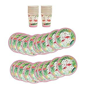 10 Zbg t~SHZbg ĝĎM Jbv ĝĎH nCA AE p[eB[pip FRECI 10 Sets Flamingo Dinnerware Set Disposable Paper Plates Cups Disposable Paper Tableware for Hawaiian Lua