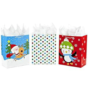 Hallmark 13C` [W NX}X MtgobO lߍ킹 eBbVy[p[AT^AyMt (3pbN) Hallmark 13" Large Christmas Gift Bag Assortment with Tissue Paper, Santa and Penguin (Pack of 3)