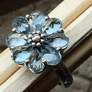 { 6ct XCX u[ gp[Y 925 \bh X^[O Vo[ O TCY 6A7A8A9 Natural Rocks by Kala Genuine 6ct Swiss Blue Topaz 925 Solid Sterling Silver Ring Size 6, 7, 8, 9