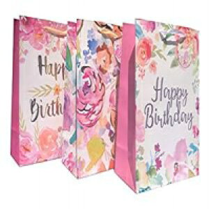 jԕnbs[o[Xf[MtgobO 3 Zbg 傫ȑƃg}XOb^[ Gift Expressions Celebration Floral Happy Birthday Gift Bags Set of 3 Large Embellished Gold Foil and Litmus Glitter