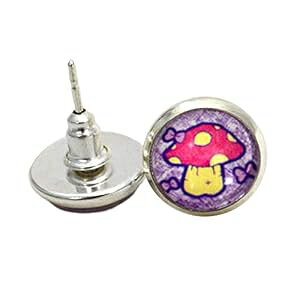 킢LmR̃X^bhsAX svc̍̃AX WG[Mtg Vo[bL ~j`A|Xg KXA[gvgt Megan's Beaded Designs Cute Mushroom Stud Earrings Alice in Wonderland Je