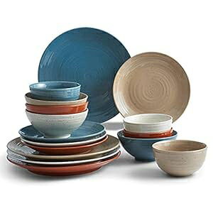 Sango Siterra yC^[Y pbg 16 s[X Xg[EFA fBi[EFA Zbg Eh v[gƃ{Et }`J[ Sango Siterra ter's Palette 16-Piece Stoneware Dinnerware Set with Round Plates 
