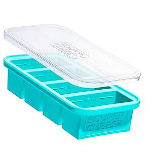 Souper Cubes 1 Cup Silicone Freezer Molds With Lids - Easy Meal Prep Container and Freezer Soup Mold Silicone Freezer Trays With Lid for Food, Soup, Desserts and More - Aqua - 1-Pack