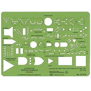 ALVIN TD1279, Electric/Electronic Template, Design Tool for Students and Professionals Size: 5" x 7" x .03"
