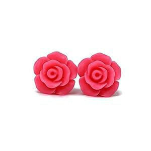 ɕqȎpvX`bN|Xg[YCOA13mm sN Pretty Smart Plastic Post Rose Earrings for Metal Sensitive Ears, 13mm Pink