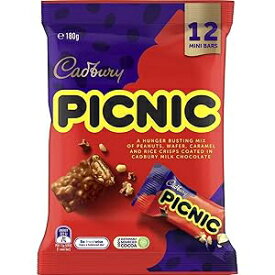 Cadbury Picnic Milk Chocolate Bars 12 Treat Size Pack (180g) Made in Australia Peanuts, Wafer, Caramel, and Rice Crisps Covered in Milk Chocolate