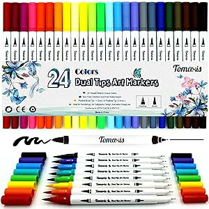 Tomaxis Dual Tip Brush Pens Adult Colouring Pens Felt tips Watercolor Brush Art Marker, 0.4-2mm Coloured Fineliner for Colouring Drawing Bullet Journaling tbrush Highlighters