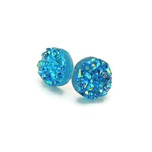 ɕqȎphD[W[vX`bN|XgCOA10mm ANA Pretty Smart Resin Druzy Plastic Post Earrings for Metal Sensitive Ears, 10mm Aqua