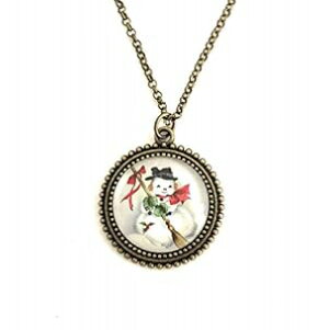 Ⴞ Be[W CXg lbNX p - nhCh Fern & Filigree Snowman Vintage Illustration Necklace for Women - Handmade