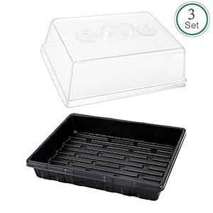 Soligt 3-Set Strong Plant Growing Trays with Humidity Domes for Seed Starting, Germination and Seedling Propagation, Holds 144 Cells in Total (Cell Tray Not Included)