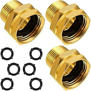 Hotop 3 Packs 3/4 Inch GHT Female to NPT Male Connector, GHT to NPT Adapter Brass Garden Hose Connector Adapter Fitting to Pipe Fittings Connect with 6 Packs Extra Rubber Washer (3/4 Inch NPT Male)