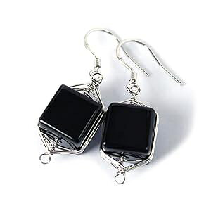 VR C[ bv _O hbv CO v`i bL 925 X^[O Vo[ tbN/ubN IjLX L[u 10mm Scutum Craft Natural Stone Wire Wrap Dangle Drop Earrings Platinum P
