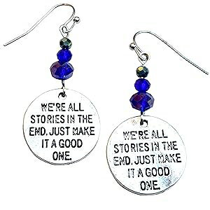 We Are All Stories in the End Just Make It a Good One Earrings with Blue Beads, Sci-fi Geek Gift Generic We Are All Stories in the End Just Make It a Good One Earrings with Blue Beads, Sci-fi Geek Gift