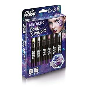 Cosmic Moon - Metallic Face t Stick/Body Crayon makeup for the Face & Body - 0.12oz - Easily create metallic designs like a pro! - Gift Set - Includes: Pink, Gold, Blue, Green, Silver, Purple