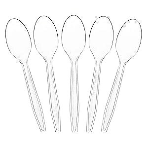 Plasticpro vX`bN eB[ Xv[ ĝăJg[ 100 JEg Plasticpro Clear Plastic Tea Spoons Disposable Cutlery Utensils 100 Count