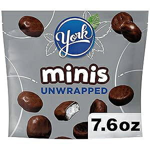 YORK Minis Unwrapped Dark Chocolate Peppermint Patties, Candy Bag, 7.6 oz