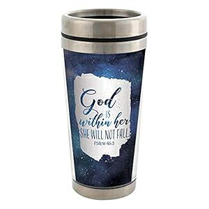 God is Within Her She Will Not Fall ステンレススチール 16オンス トラベルマグ 蓋付き Elanze Designs God is Within Her She Will Not Fall Stainless Steel 16 oz Travel Mug with Lid