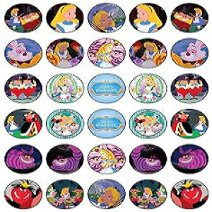 不思議の国のアリスをテーマにした食用カップケーキトッパー 30 個 食用ケーキデコレーションコレクション ウエハースシートでノーカット食用 HAPPY CHOICES 30 x Edible Cupcake Toppers Themed of Alice in
