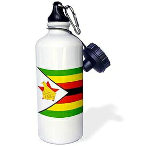 3dRose Flag of Zimbabwe-Zimbabwean green yellow red black stripes-gold bird star-African Africa world Sports Water Bottle, 21 oz, White