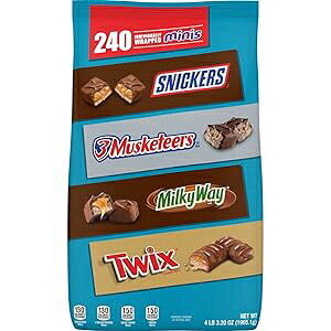 Mars SNICKERS, TWIX, 3 MUSKETEERS & MILKY WAY Individually Wrapped Variety Pack Minis Chocolate Candy Bars Bulk Assortment, 67.2 oz Bag