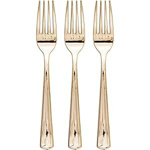 NGCeBuϊ 24 ^??bNS[hap[eB[HvX`bNJg[tH[N Creative Converting 24 Metallic Gold Wedding Birthday Party Tableware Plastic Cutlery Forks