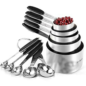 vʃJbv : U-Taste 18/8 XeXvʃJbvƃXv[ 10 ZbgAAbvO[hꂽ̃nh (ubN) Measuring Cups : U-Taste 18/8 Stainless Steel Measuring Cups and Spoons Set of 10 Piece, Up