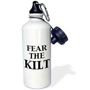 3dRose Fear The Kilt Sports Water Bottle, 21 oz, White