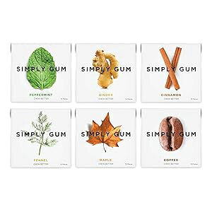 15 Count (Pack of 6), Simply Gum Variety Pack - Peppermint, Cinnamon, Ginger, Fennel, Maple, Coffee Synthetic Free + Aspartame Free + non GMO
