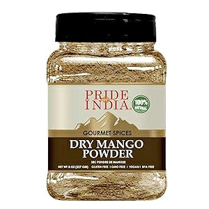 Pride of India Dry Mango Powder Tangy Gourmet Indian Spice for Cooking Authentic Amchur (Sour Mango) Seasoning No Fillers or Artificial Colors Dual-Sifter Jar - 8 oz Pride of India Dry Mango Powder Tangy Gourmet Indian