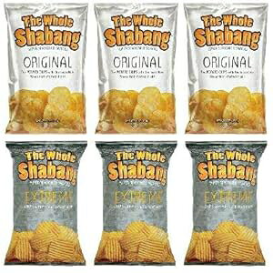 Moon Lodge The Whole Shabang Potato Chips - 6 oz. Bags (Variety Pack of 6) (3 Original, 3 Extreme)
