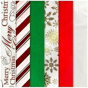 K-Kraft Christmas Tissue Paper for Gift Bags- Bulk Holiday Wrapping Paper - 102 Sheets 20"X20" Hot-Stamped Red Foil Christmas Stripes, Gold Metallic, Red Green White, Printed Merry Christmas Tissue Paper