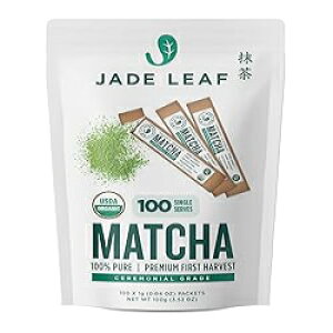 Jade Leaf Matcha Organic Green Tea Powder,Ceremonial Grade, Farm Direct First Harvest, 100 Single Serve Stick Packs - Authentically Japanese (100 Count)