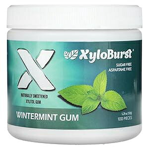 XyloBurst Gum Xylitol Chewing Gum Sugar Free, Gluten Free, Keto Friendly Aspartame Free Gum For Oral Health Wintergreen 100-Count Jar