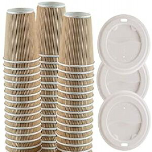 1InTheHome 10IX R[q[Jbv WtBĝĒfMbvǎzbgJbvWt (50 pbN) 1InTheHome 10 Oz Coffee Cups With Lids. Disposable Insulated Ripple Wall Paper Hot Cups with Lids (50 pack)