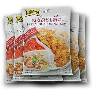 { ^C Te[ V[YjO ~bNX (}l & s[ibc \[X ~bNX) ۑYA5 pbN Lobo Thai Satay Seasoning Mix (Marinate Seasoning & Peanut Sauce Mix) No Added Preservatives, Pack of 