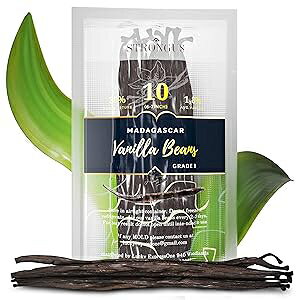 10 Count (Pack of 1), 10.0, Strongus Madagascar Vanilla Beans - Vacuum Sealed Grade A Vanilla Pods - Rich, Creamy Flavor & Aroma - Ingredients for Baking, Homemade Extract, Paste, Brewing, Coffee, Cooking - 5