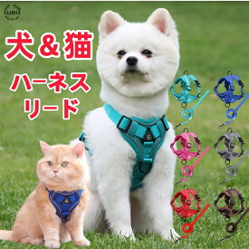 ペット用ハーネス＆リードセット 犬 ハーネス 小型犬 猫 中型犬 おしゃれ 犬用 胴輪 負担が少ない 犬具 ダブルロック メッシュ 抜けにくい犬具 簡単装着イヌ ドッグ お出かけ 散歩 外出 通院 災害 避難 ペット 服 牽引ロープ付き 夜間反射材 引っ張り防止