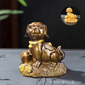 【送料無料】 置物 茶寵 茶玩 中国茶道具 色の変わるおすわりする犬 招財犬 (ゴールド)