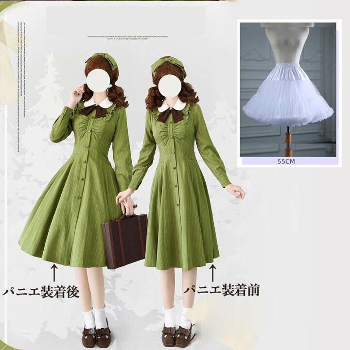 楽天市場】ロリータ レトロ クラシックストライプ 長袖ワンピース  