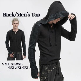 ロック メンズトップス メンズ スチーム時代 18世 黒 フード付きTシャツ パンク ゴシック風 ダーク rock ヘヴィメタル 大きいサイズ S~4XL
