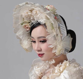 貴族フレンチレトロボネット 帽 Lolita 手作り レースフラワーシルクハットベルサイユ シャンパン 頭飾り